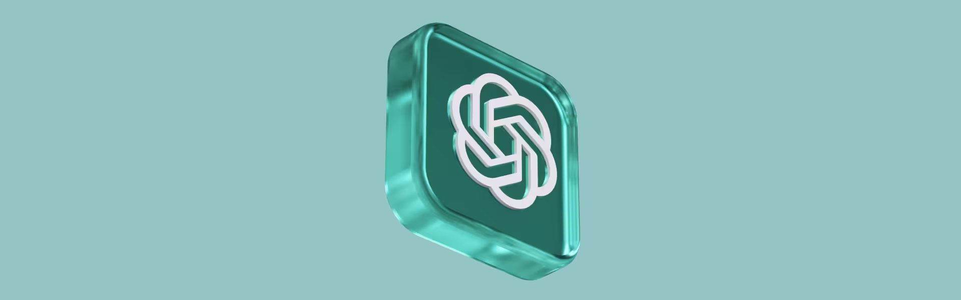3D glass-style OpenAI logo icon on a teal background