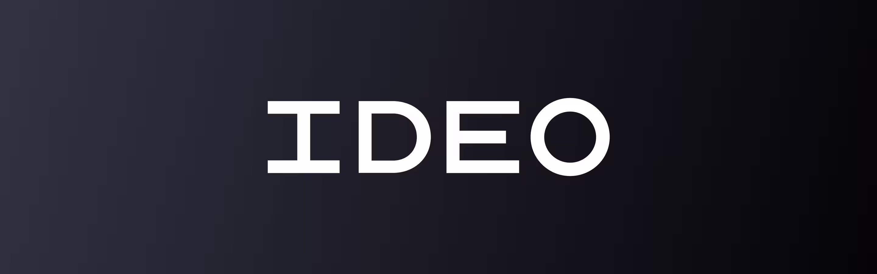 Black background featuring the bold white text "IDEO" in a modern font, emphasizing simplicity and clarity.