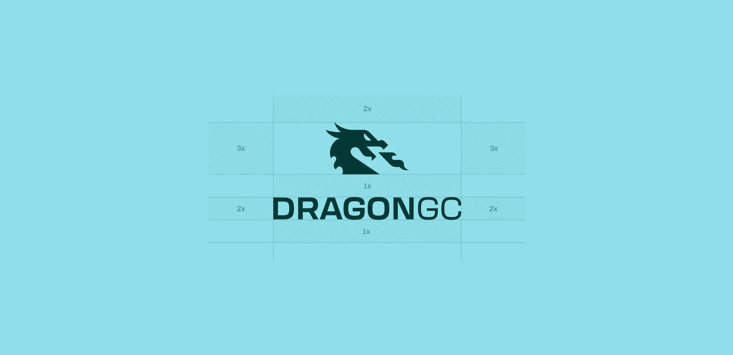 Logo design featuring a stylized dragon head above the text "DRAGONGC," set against a light blue background.