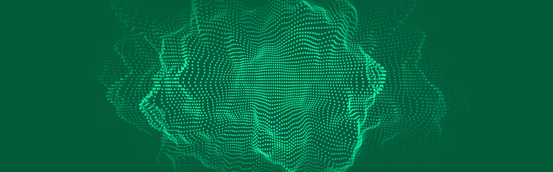 Abstract green particle wave forming a fluid, data-like shape