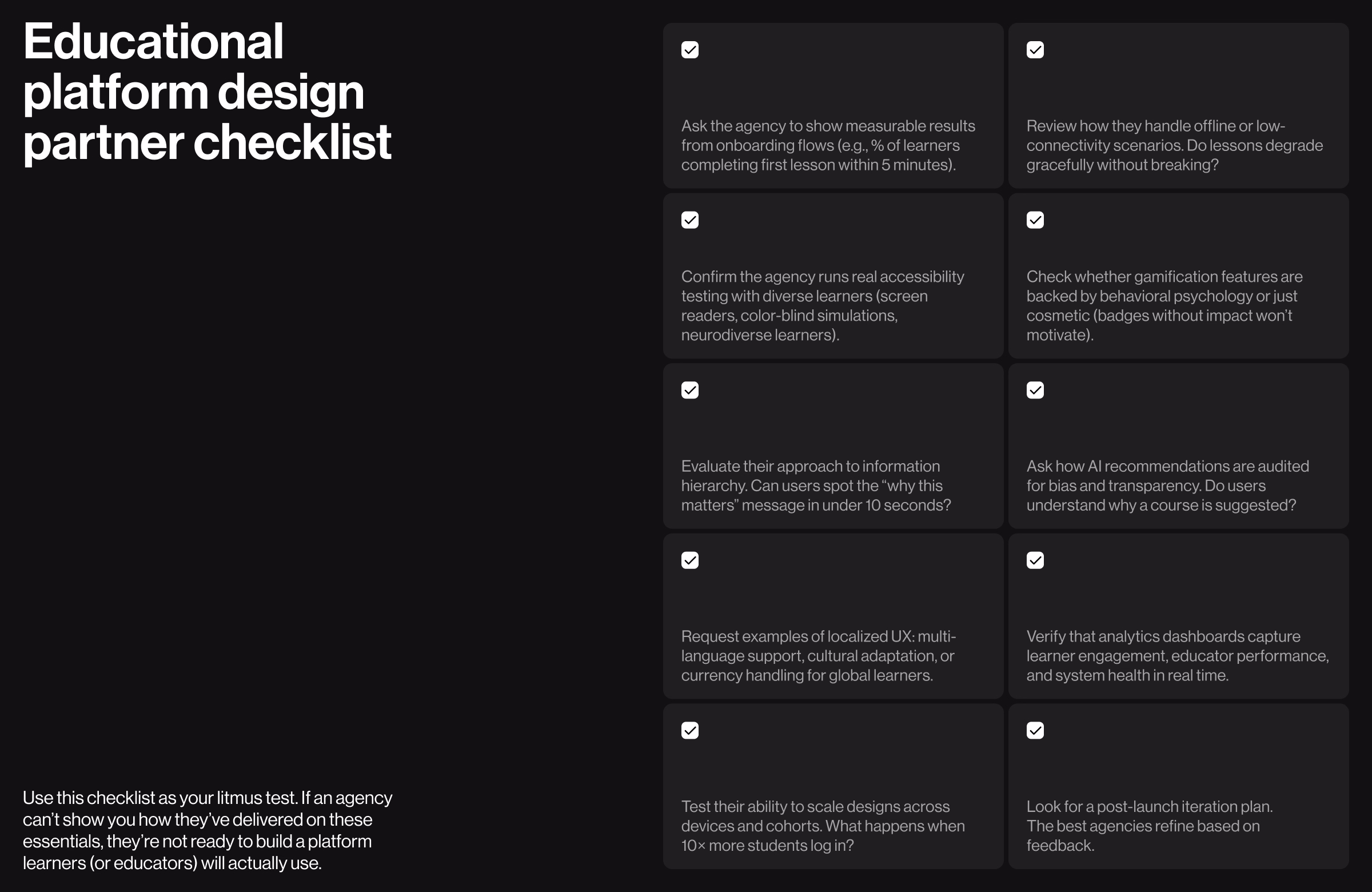 Educational platform design partner checklist