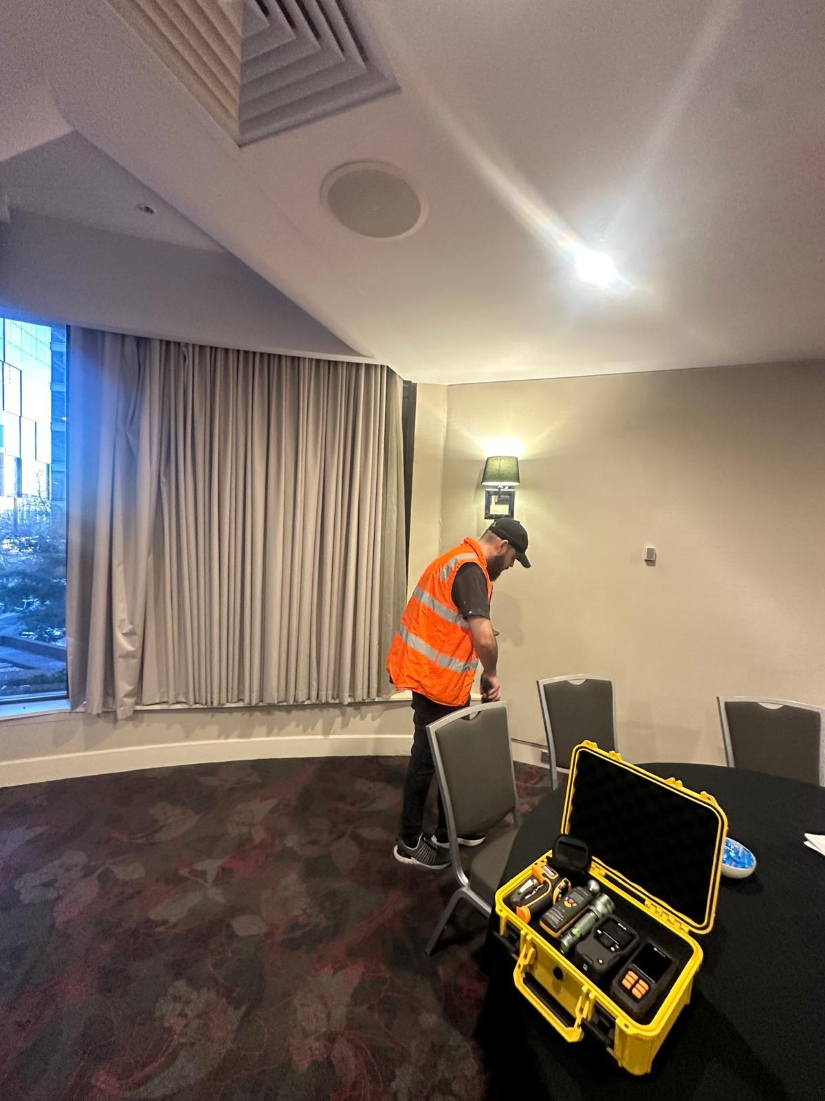 Thermal imaging camera used to inspect hidden moisture behind internal walls.