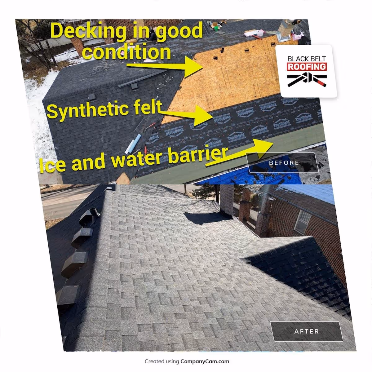 Roof replacement in Greeley Colorado showing decking synthetic underlayment and ice and water barrier installation