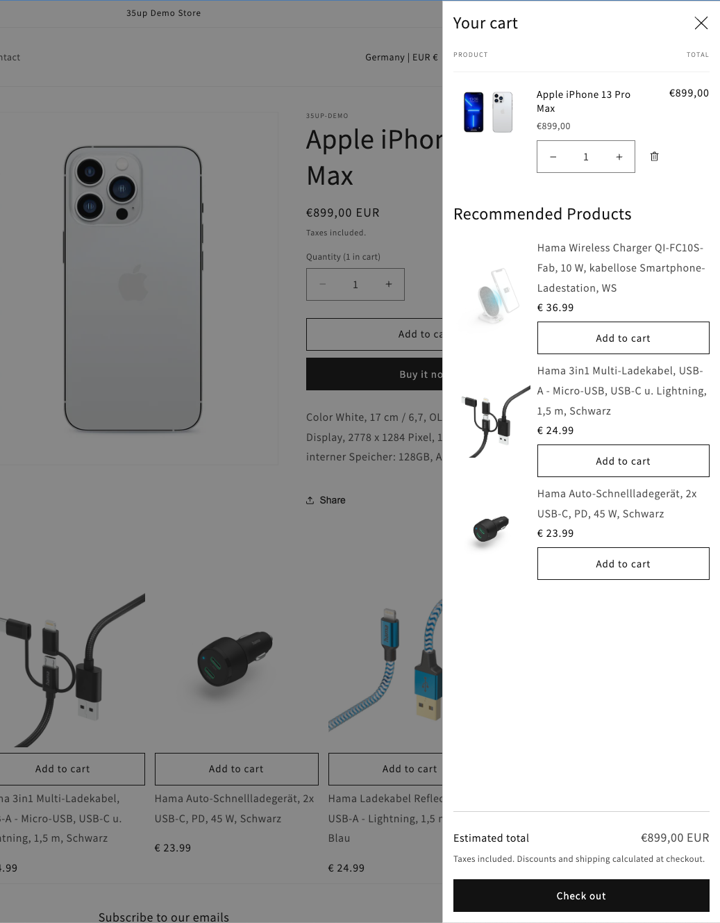 Shopping cart sidebar with recommendations