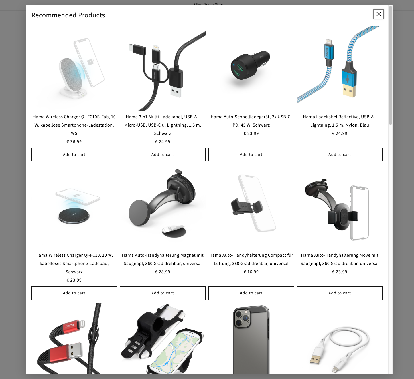Product recommendations modal