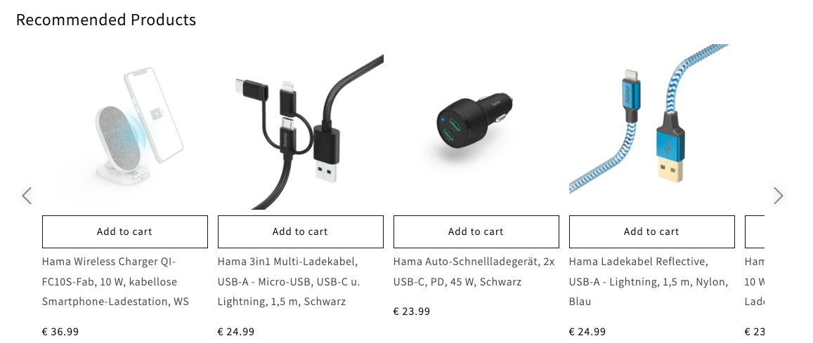 Carousel of recommended products