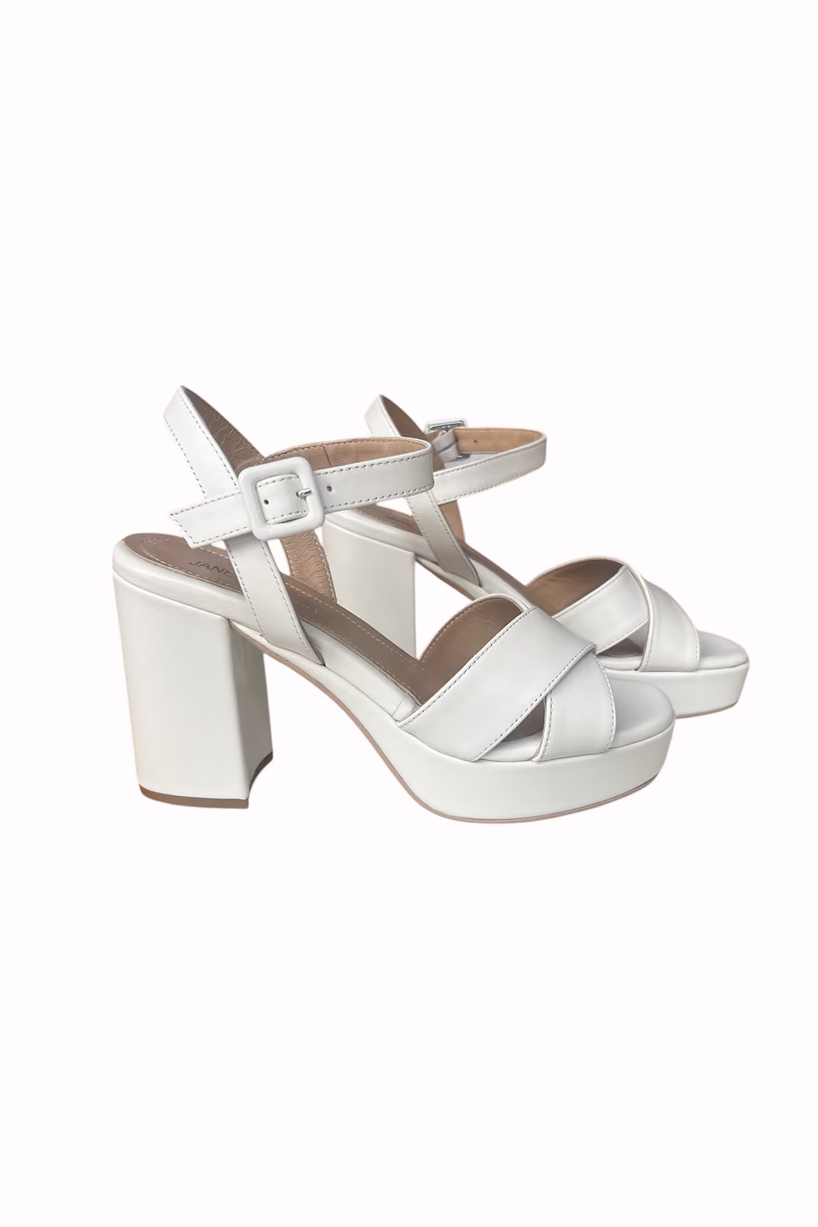 Jane Galland JULIETTE White Leather Platform Sandals Shoes - White