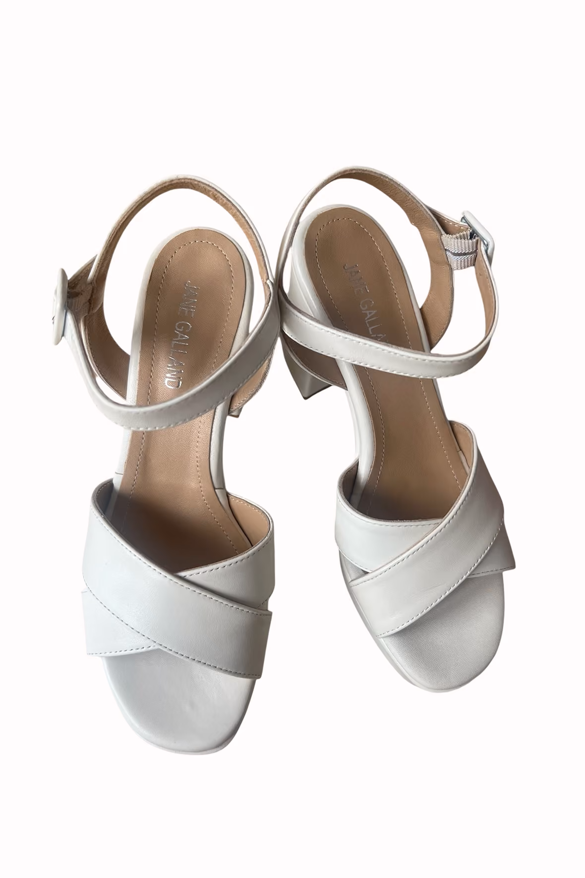 Jane Galland JULIETTE White Leather Platform Sandals Shoes - White