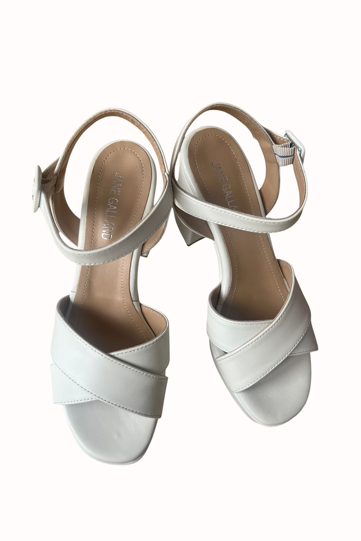 Jane Galland JULIETTE White Leather Platform Sandals Shoes - White