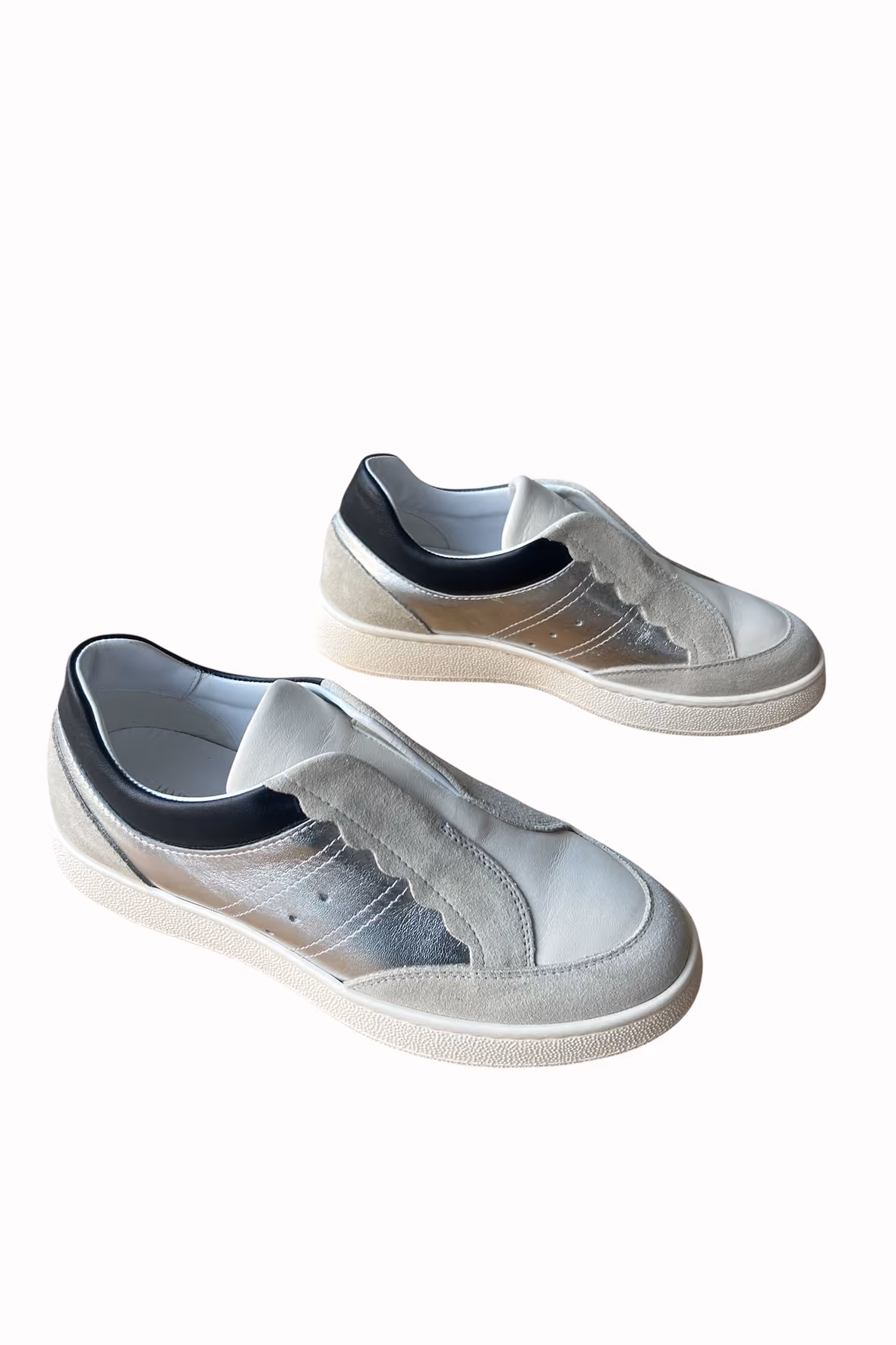 Jane Galland Emmanuelle Silver Scalloped Trainers shoes - Silver