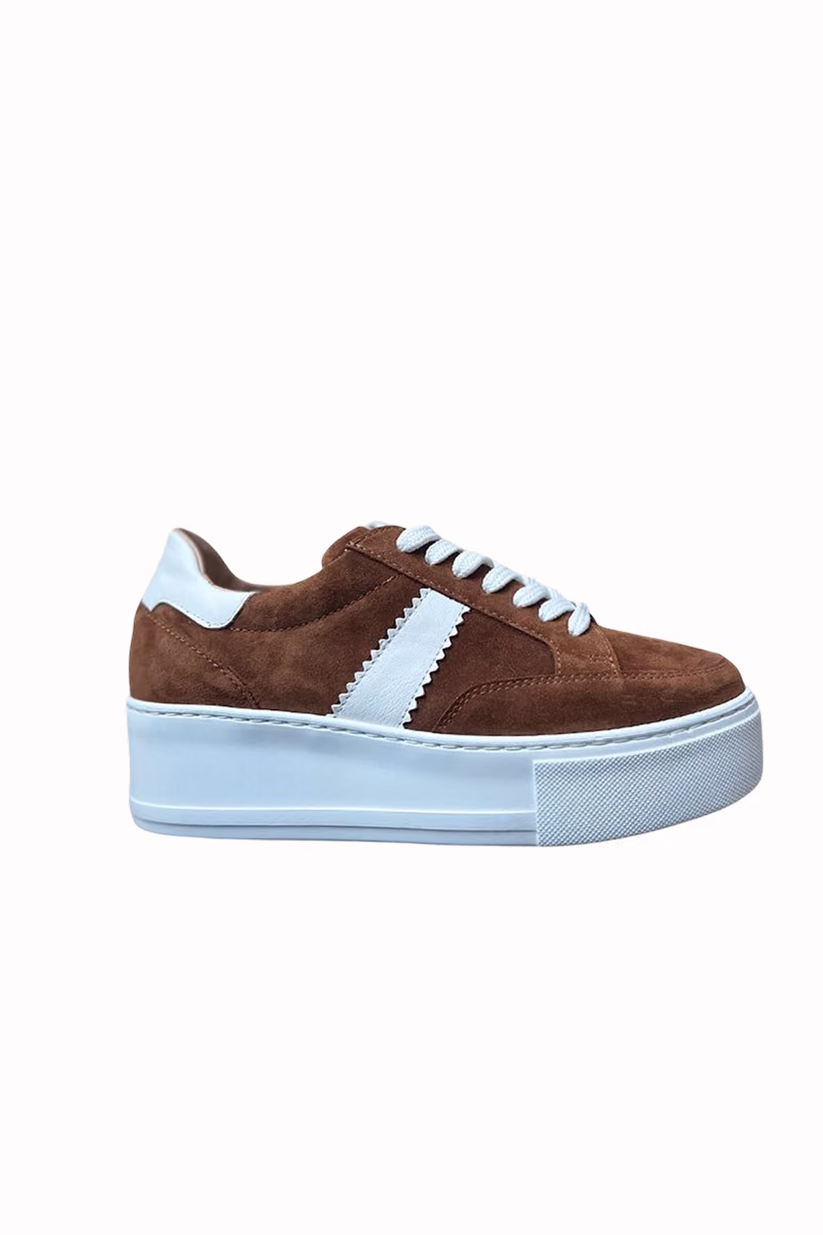Jane Galland Marie Brown Suede Laces Flatform Trainers Shoes - Brown