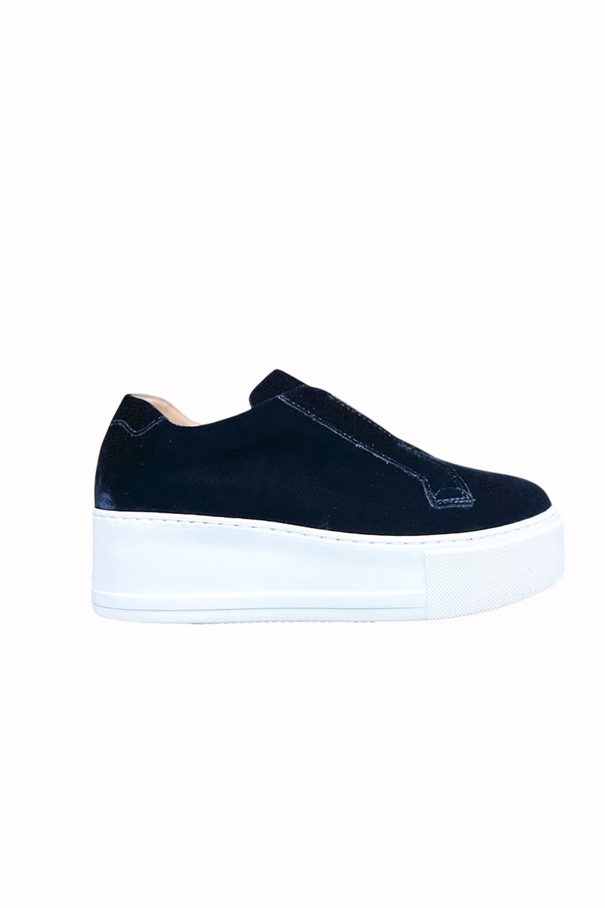 Jane Galland Marie Navy Velvet Flatform Trainers Shoes - Navy Blue