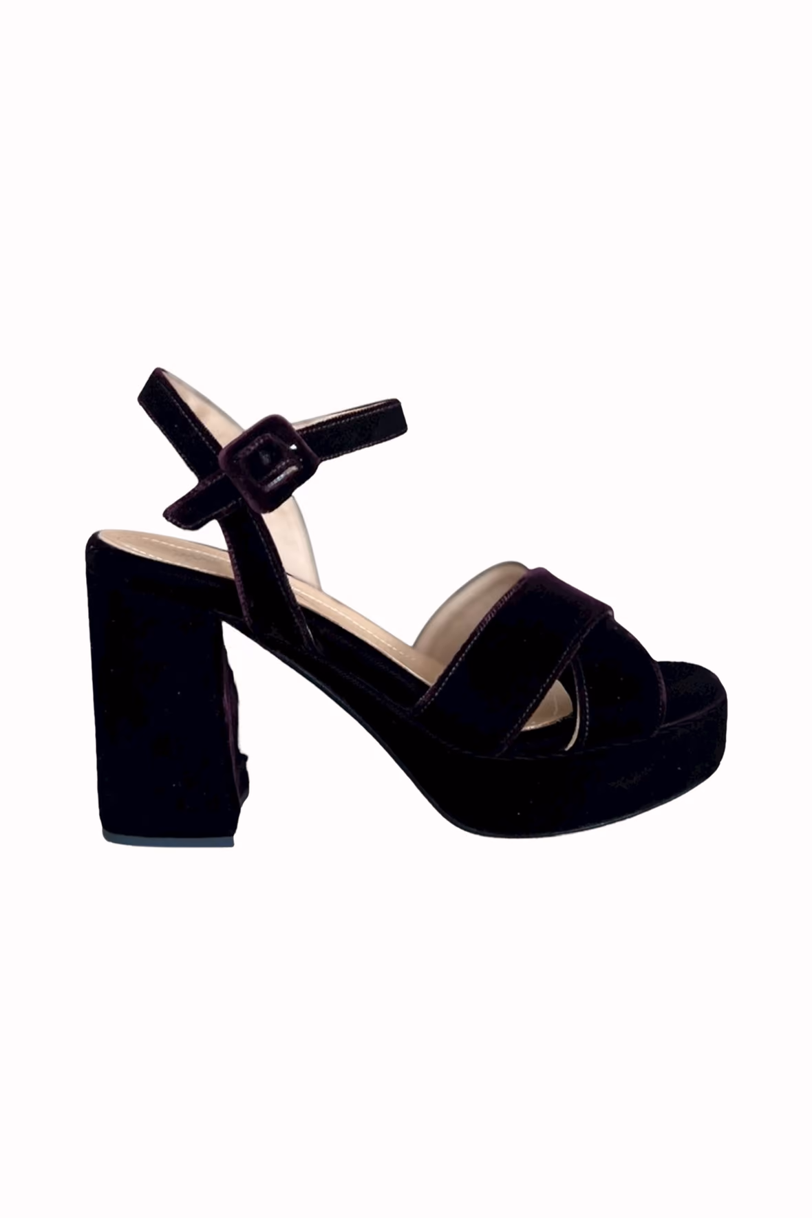 Jane Galland JULIETTE Dark Burgundy Velvet Platform Sandals Shoes - Burgundy