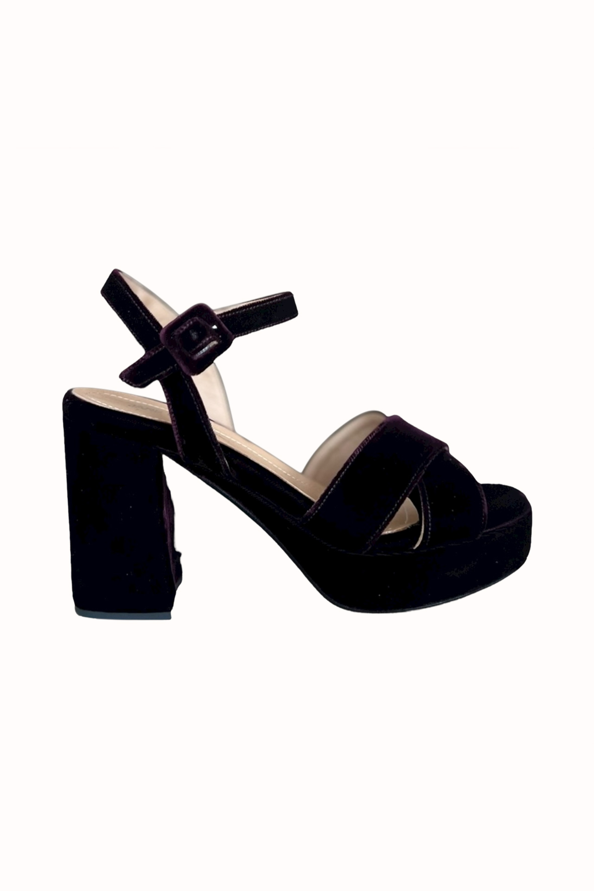 Jane Galland JULIETTE Dark Burgundy Velvet Platform Sandals Shoes - Burgundy