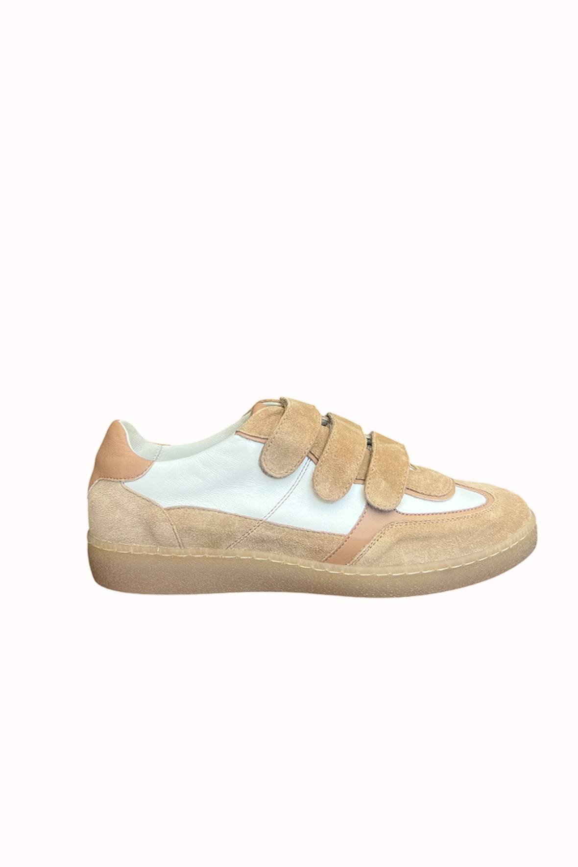 Jane Galland SONJA Beige Suede Velcro Trainers Shoes - Beige