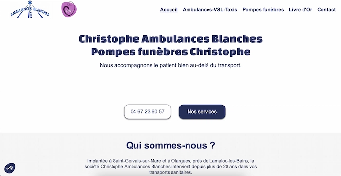 Capture d'écran du site christophe ambulances blanches.fr