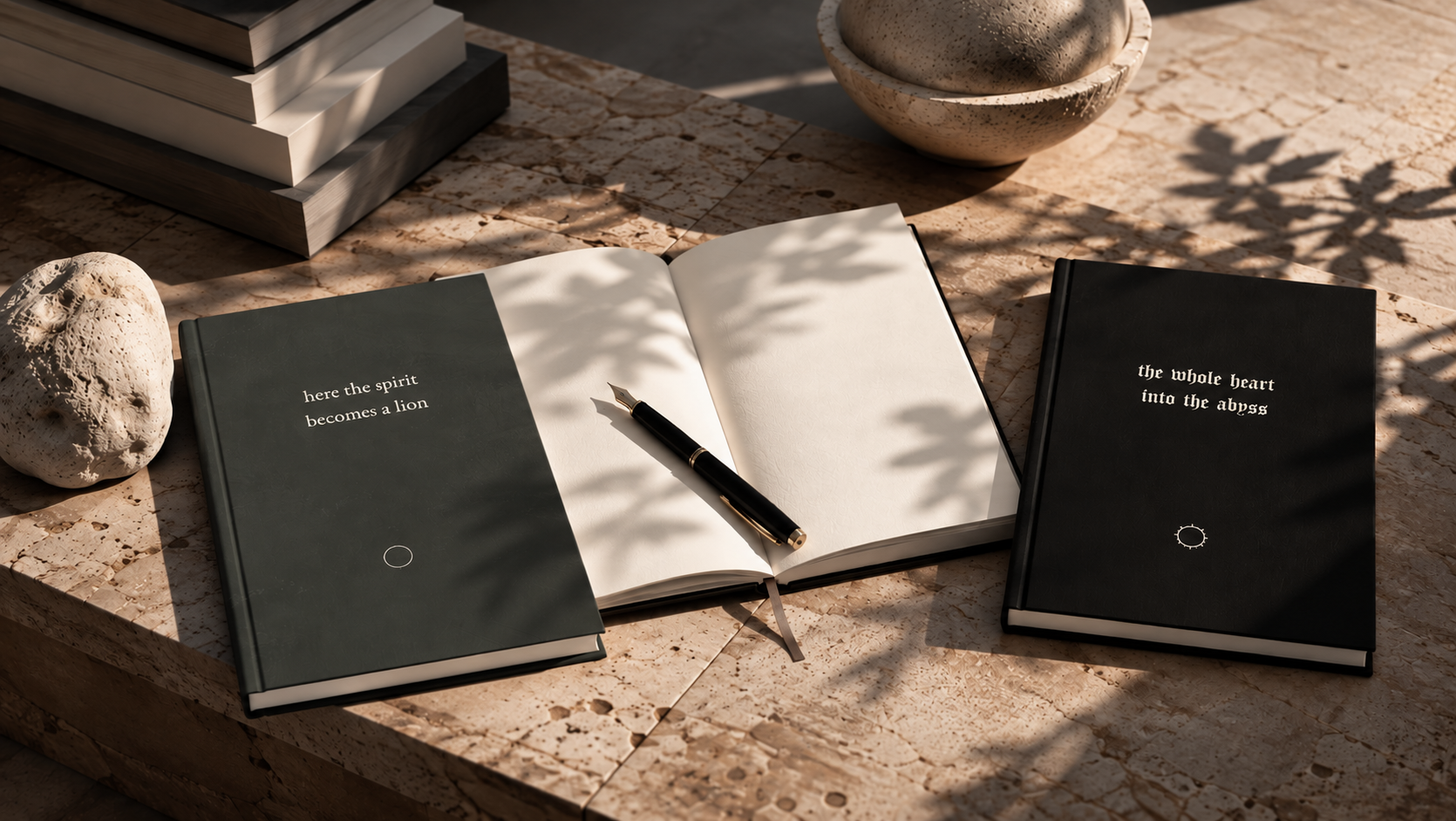 Three Prose & Parchment notebooks, one from each collection.