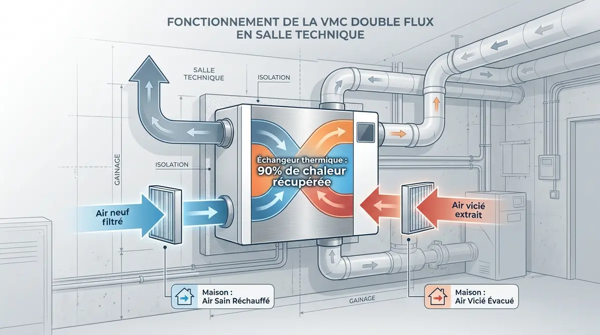Schéma VMC simple flux ou double flux