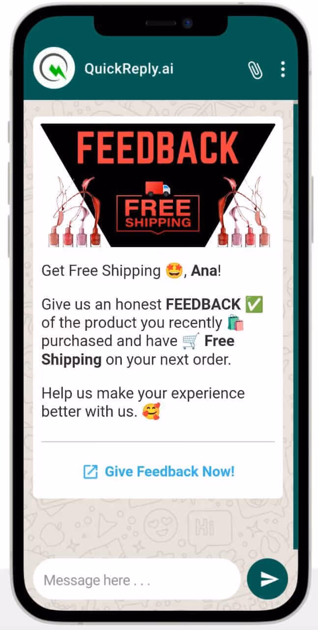 Give Feedback Now Message