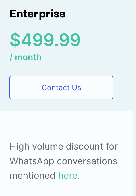 Bitespeed Enterprise Plan WhatsApp Conversation Pricing Disclaimer Screenshot