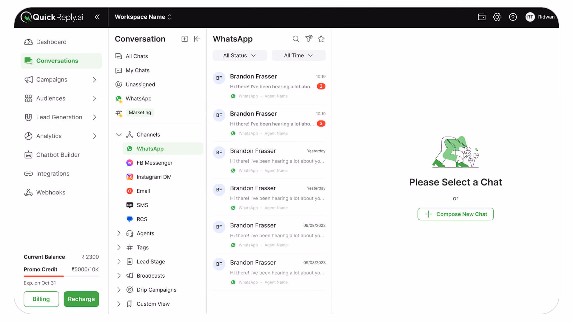 QuickReply Dashboard