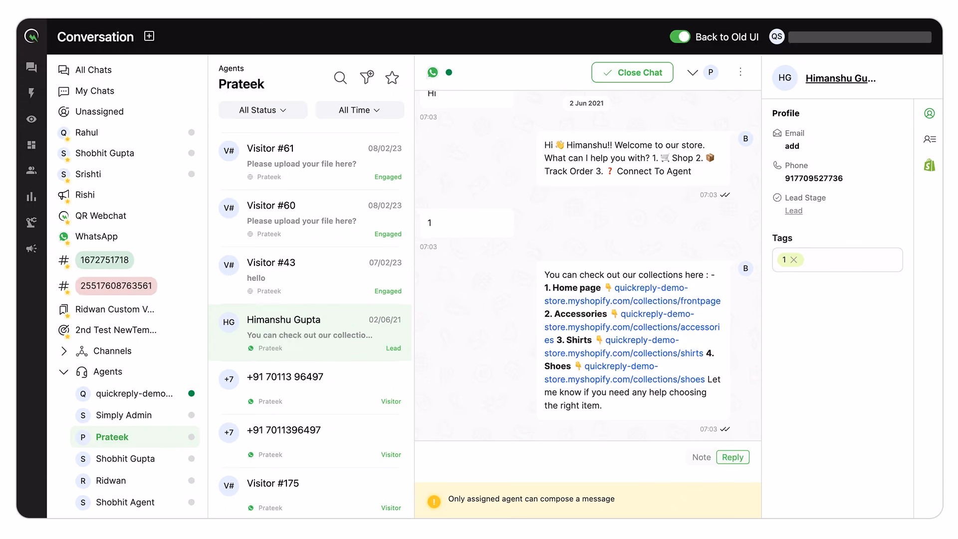 QuickReply.ai Dashboard UI