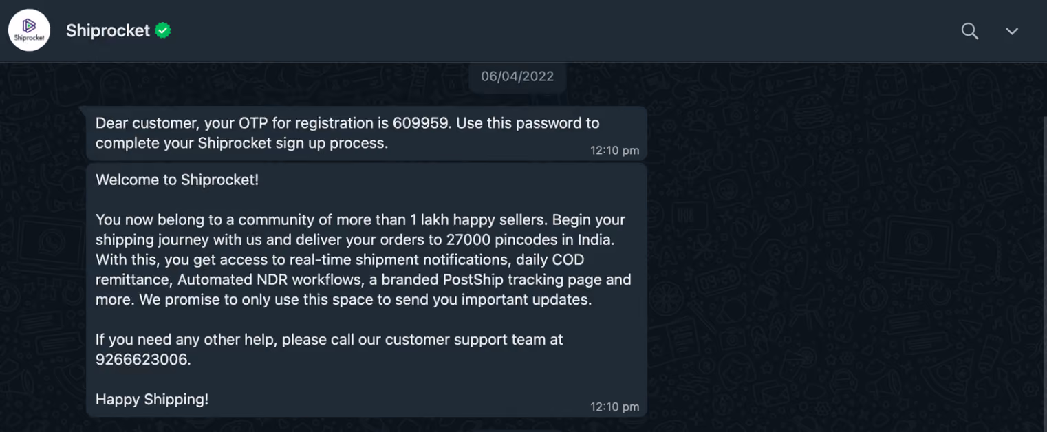 Shiprocket Message