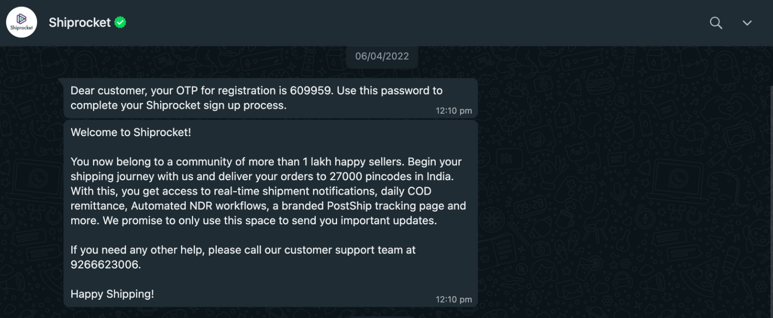 Shiprocket Message