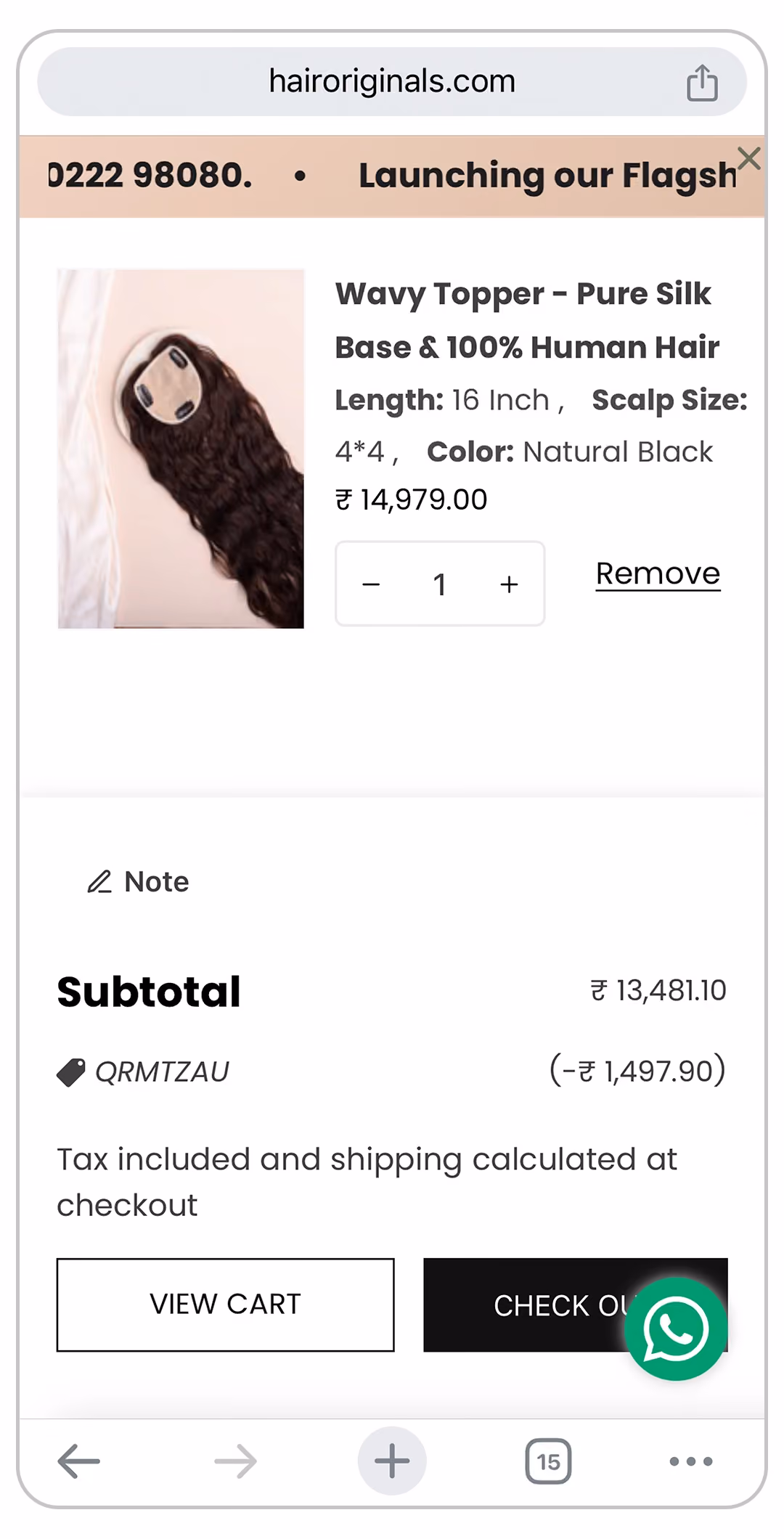 Hair Originals checkout page