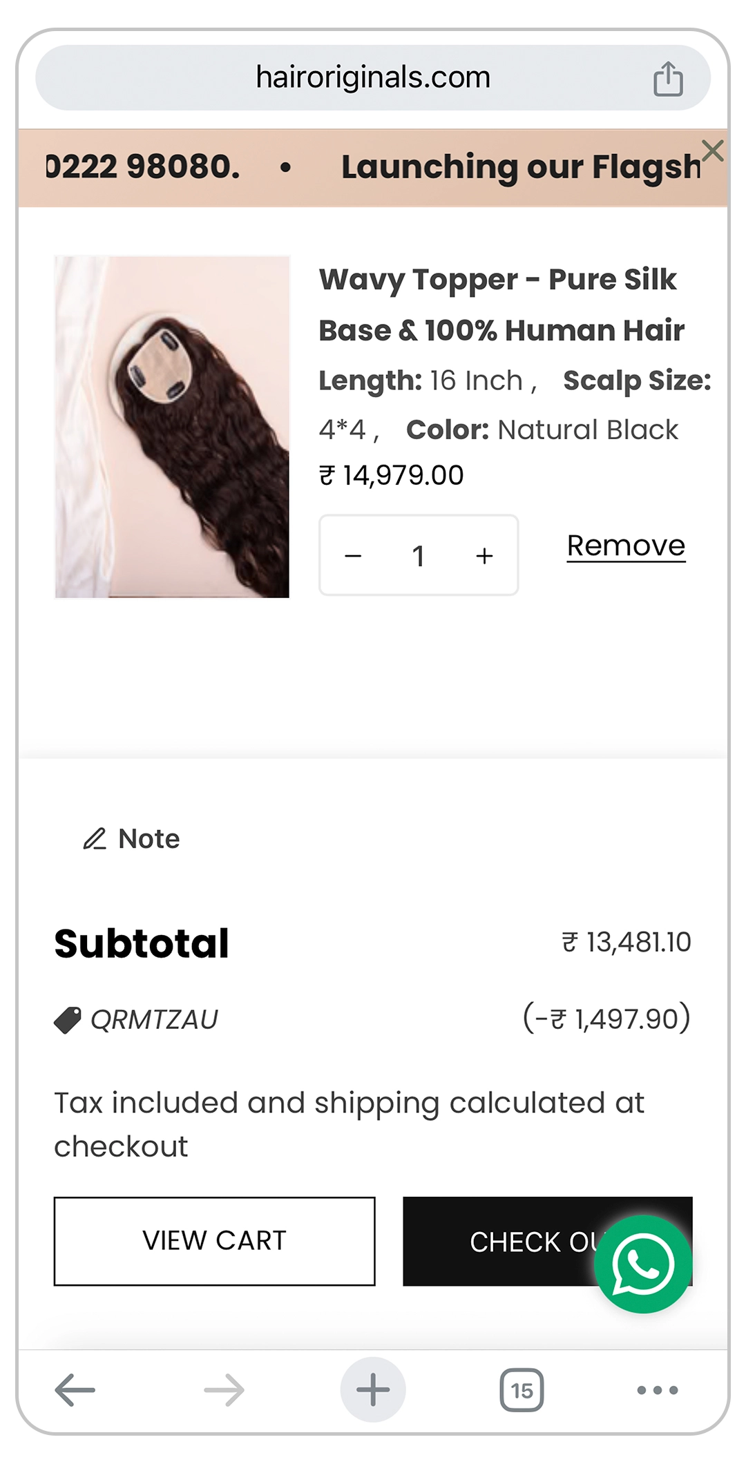 Hair Originals checkout page