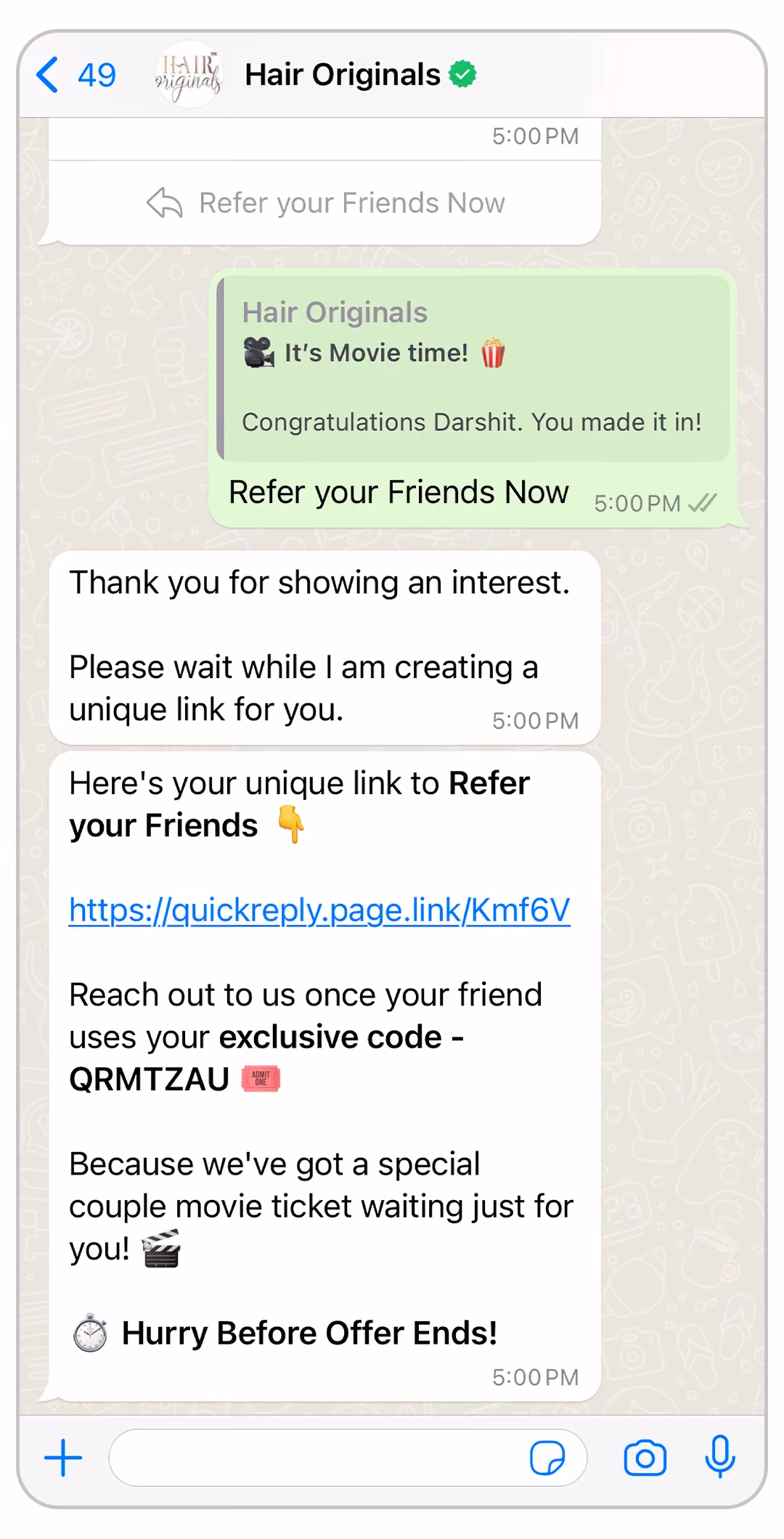 Hair Originals WhatsApp Referral Program