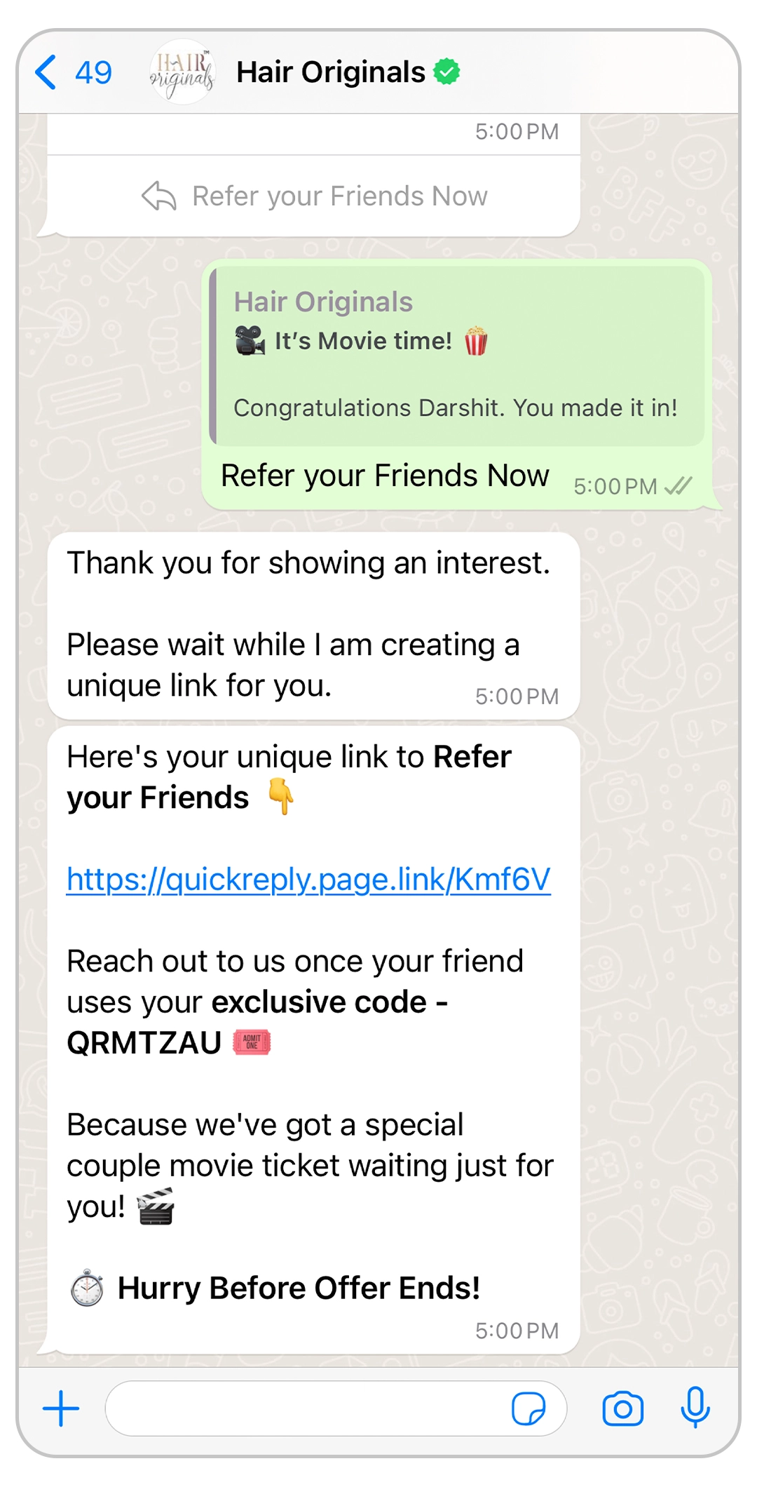 Hair Originals WhatsApp Referral Program