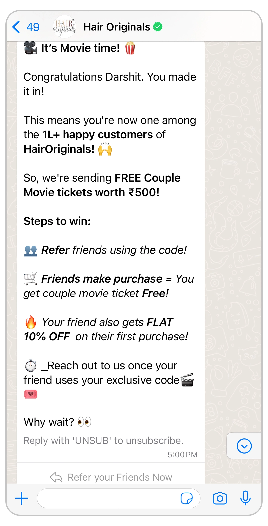 Hair Originals WhatsApp Referral Program