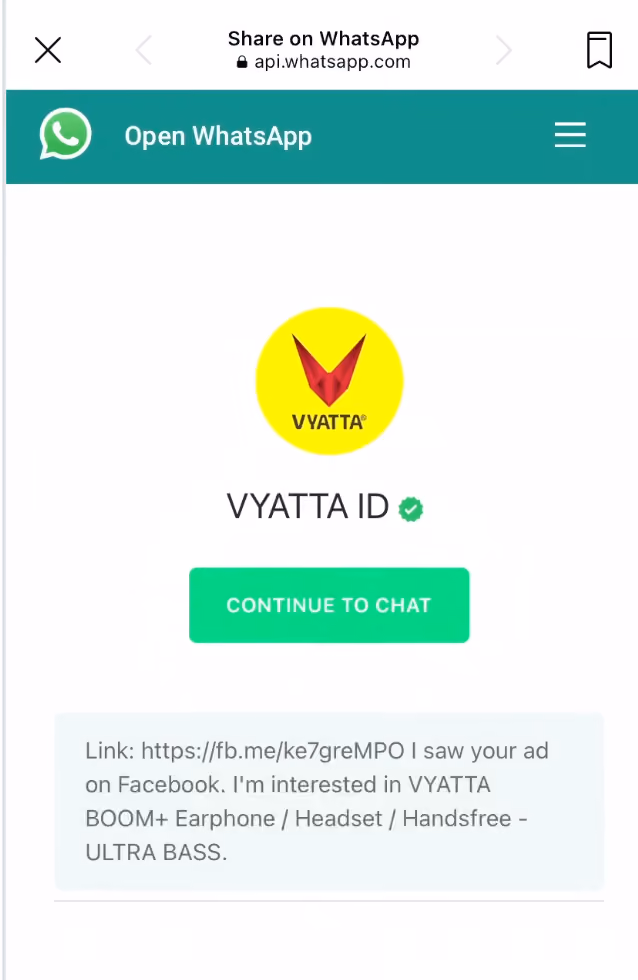 Click to WhatsApp Ad Vyatta 1