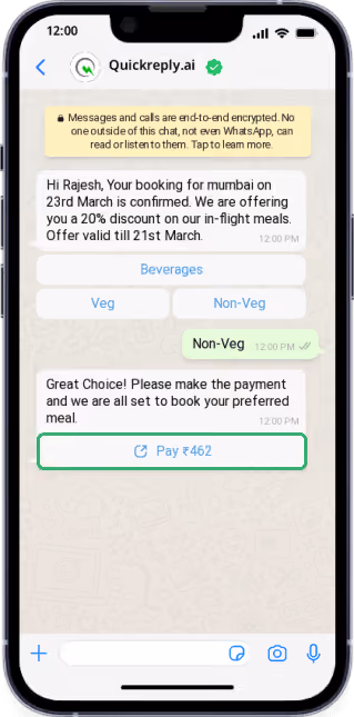 Customers can pay within WhatsApp
