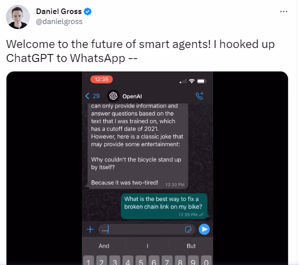 Use of ChatGPT in WhatsApp Chatbot