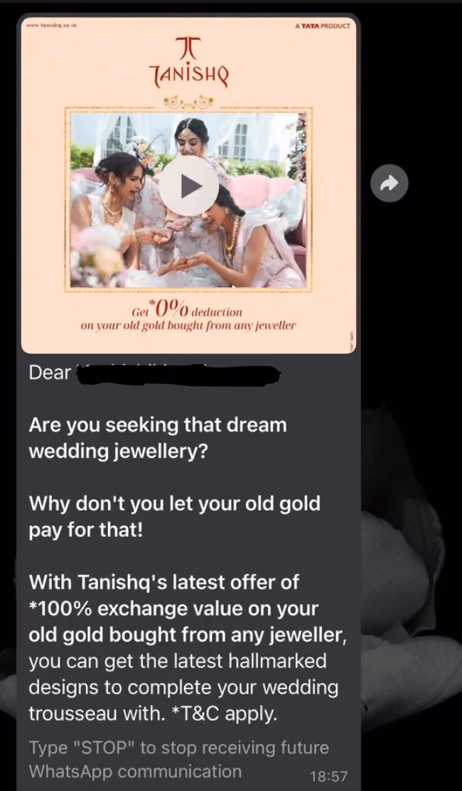 Tanishq WhatsApp Message