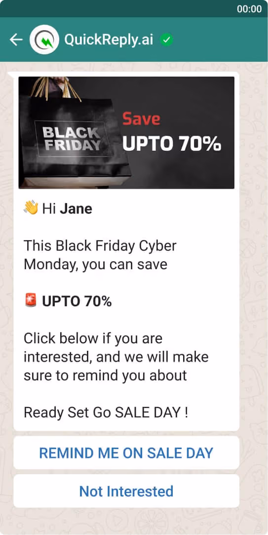 black friday cyber monday reminder wa message