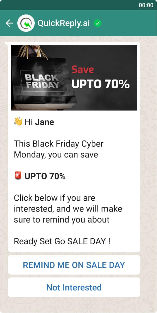 black friday cyber monday reminder wa message
