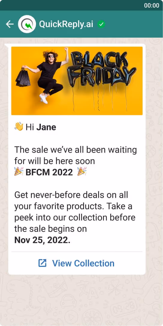 BFCM pre sale WhatsApp message