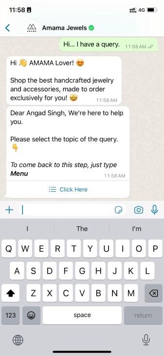 Amama Jewels WhatsApp Chatbot Welcome Message