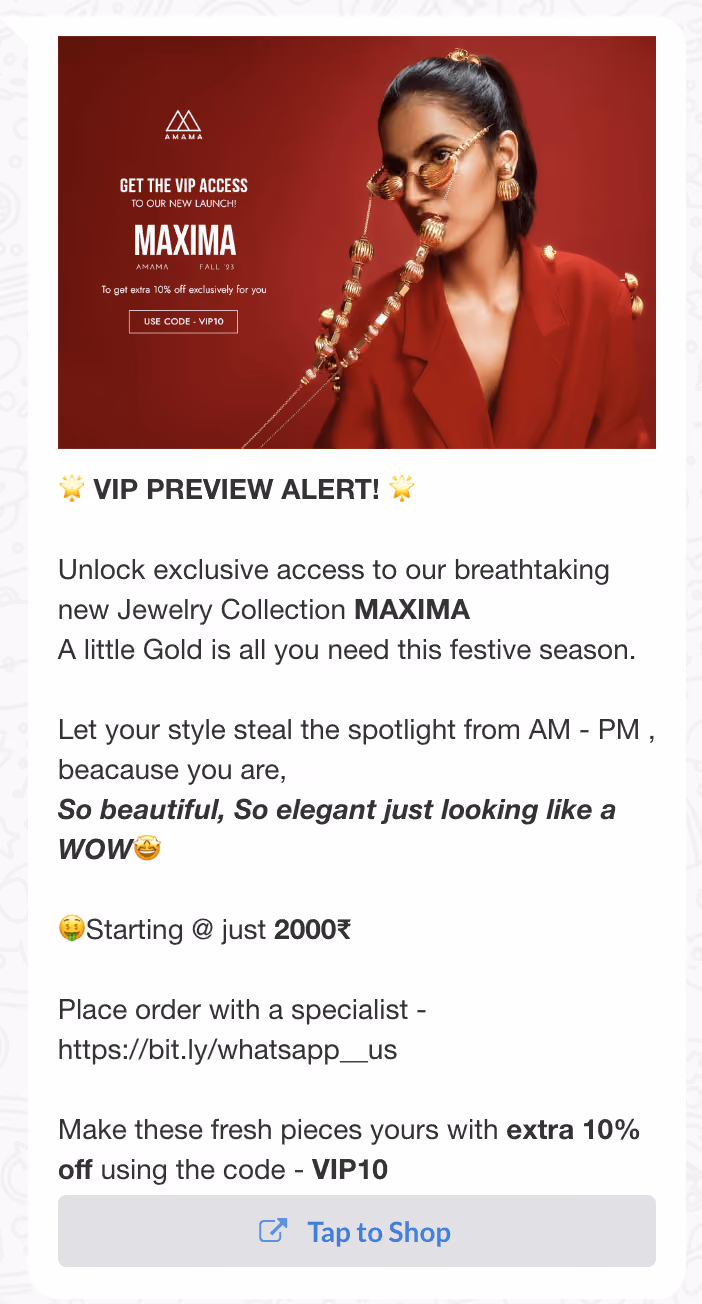 Amama Jewellery WhatsApp Broadcast Campaign