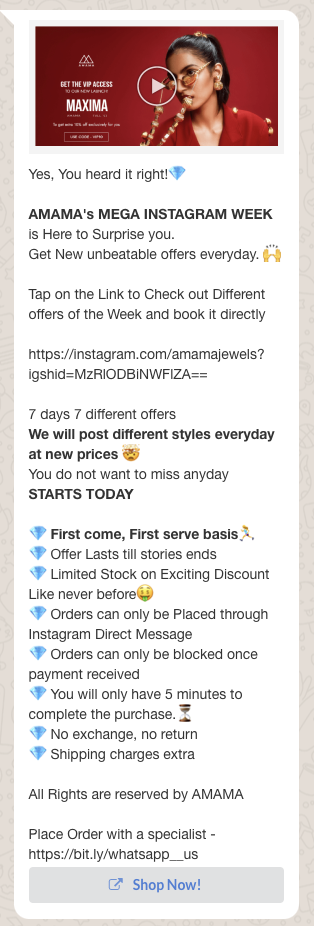 Amama Jewellery WhatsApp Broadcast Campaign Message Preview