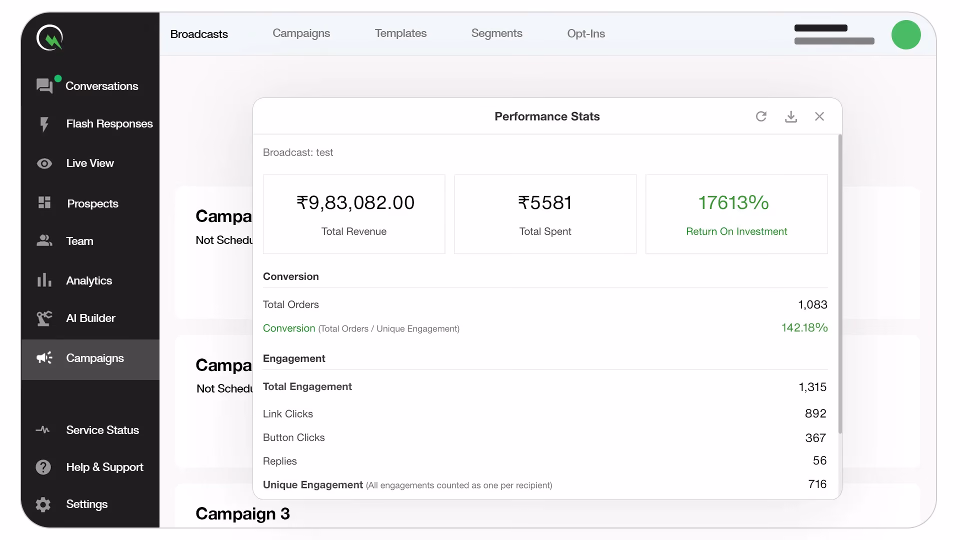 QuickReply Campaign Performance Dashboard