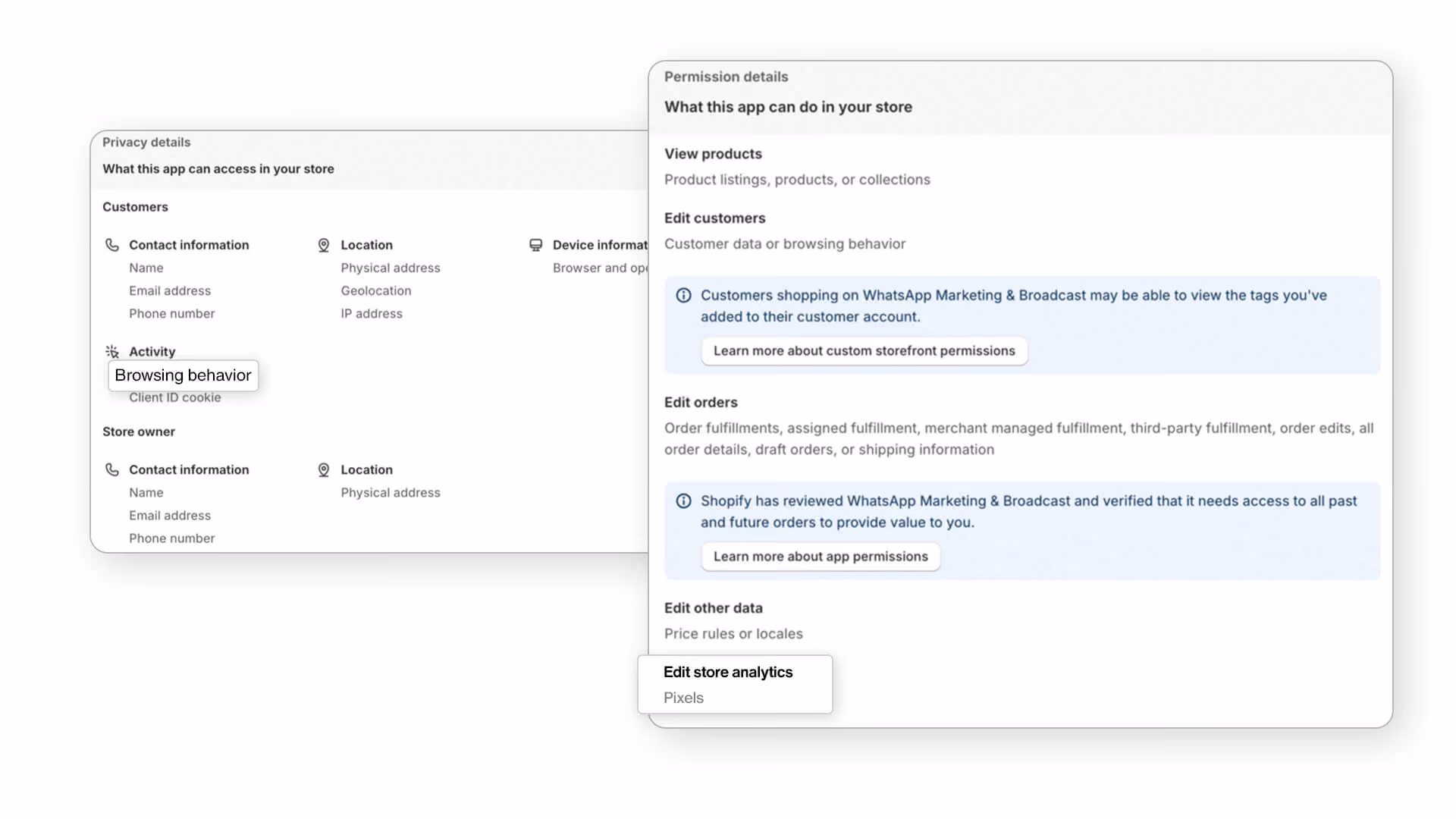QuickReply Shopify App Permissions Screenshot