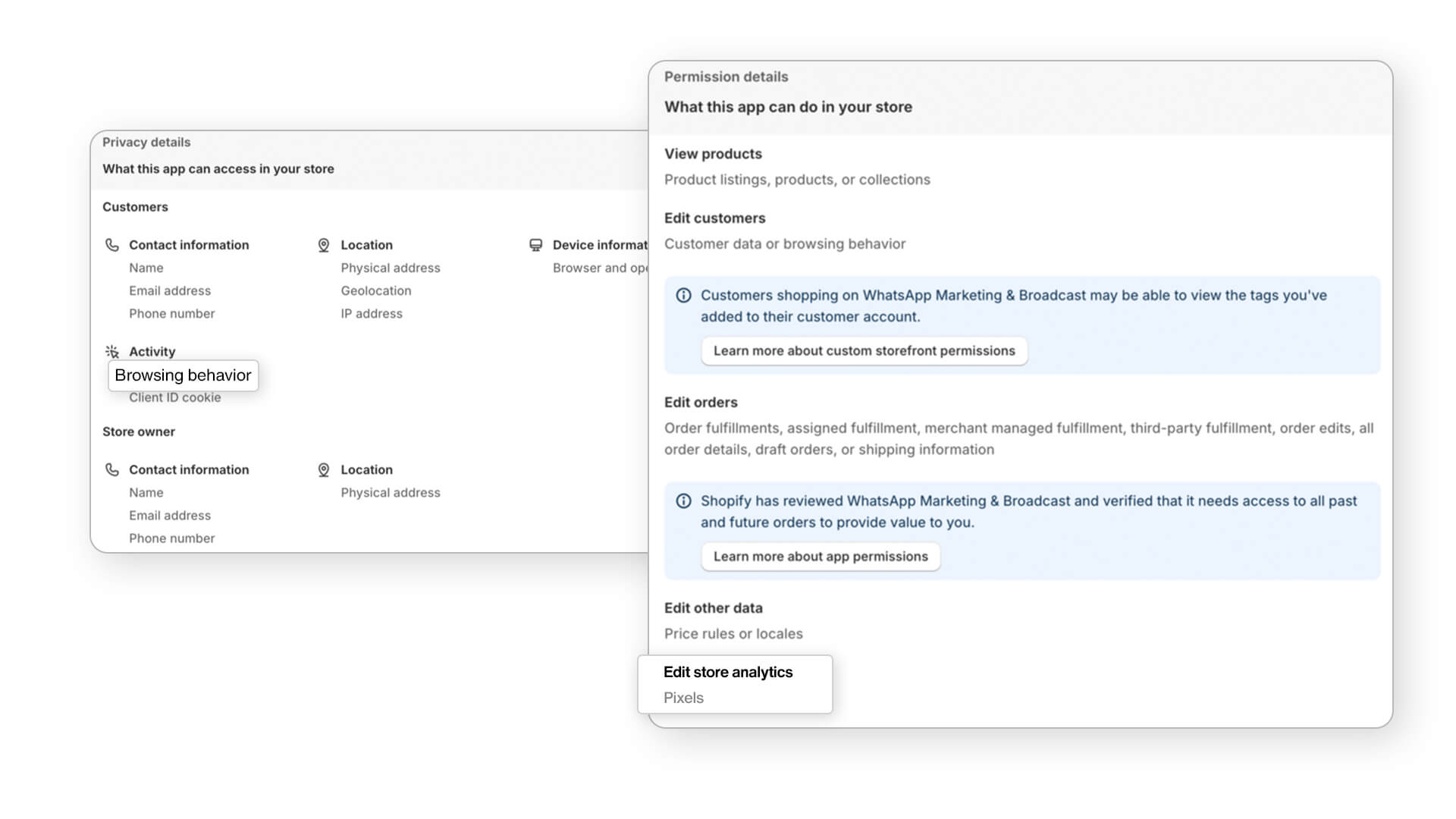 QuickReply Shopify App Permissions Screenshot