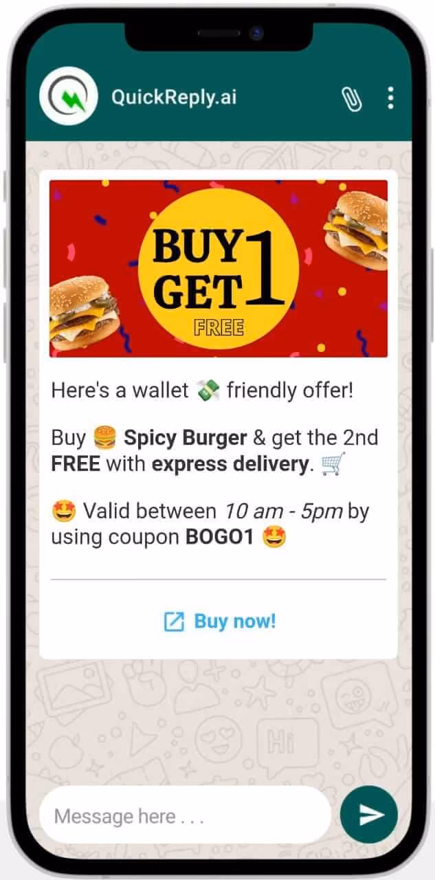 WhatsApp Message Buy 1 Get 1 Free
