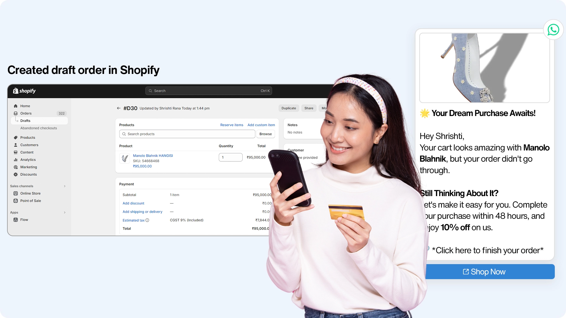 Shopify Draft Order Recovery via WhatsApp