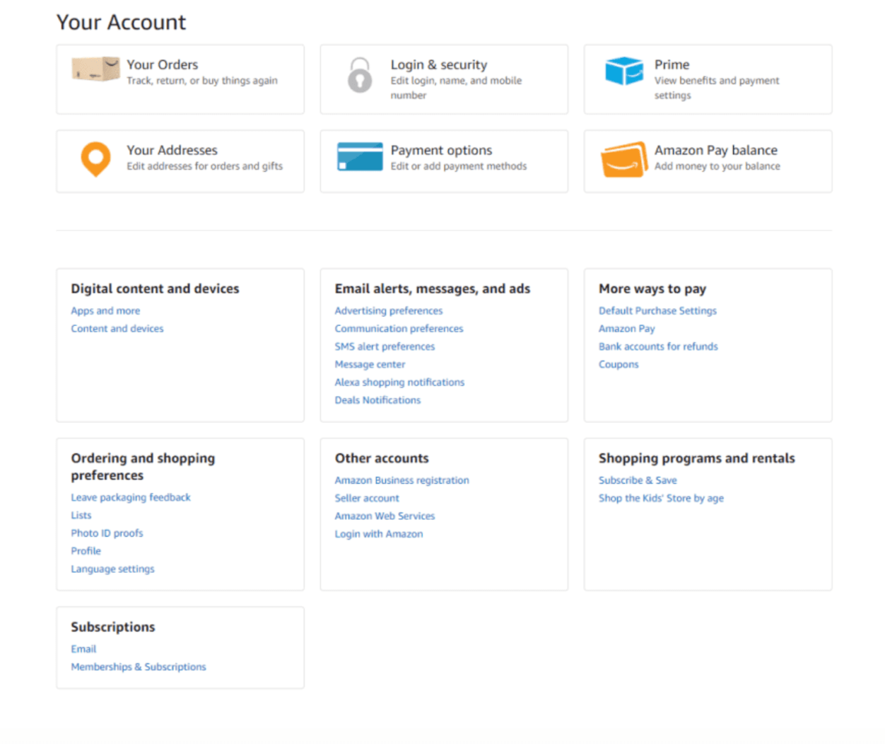 customer account page