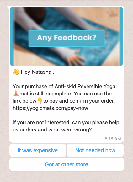 whatsapp abandoned cart recovery Shopify - customer feedback